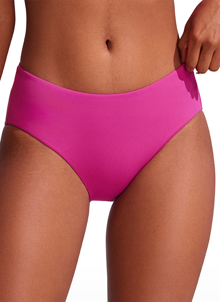 CRZ YOGA Women's Swimwear Bottoms Sunshine Bikini Bottoms Mid Rise Deep Red