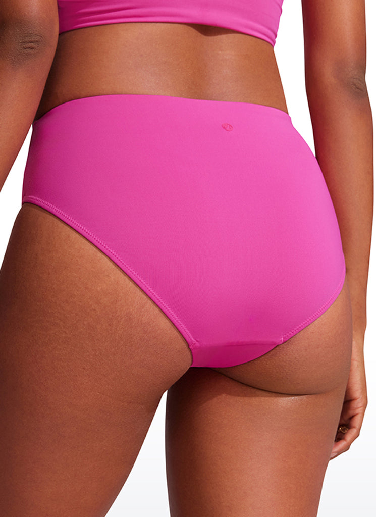 CRZ YOGA Women's Swimwear Bottoms Sunshine Bikini Bottoms Mid Rise Deep Red