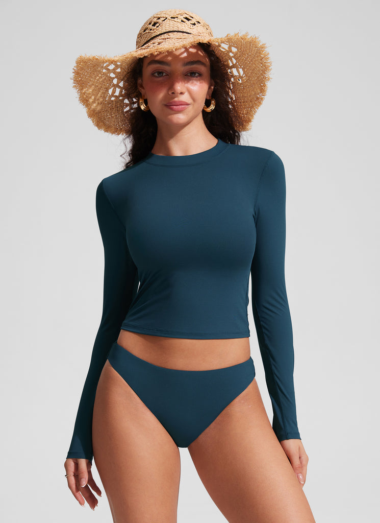 CRZ YOGA Women's Swimwear UPF 50+ Rash Guard Long Sleeve Insignia Blue