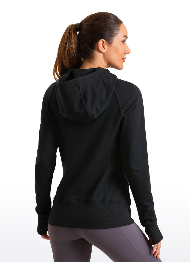 CRZ YOGA Women's Slim Fit Outerwear Cotton Terry Full Zip Hoodies Black