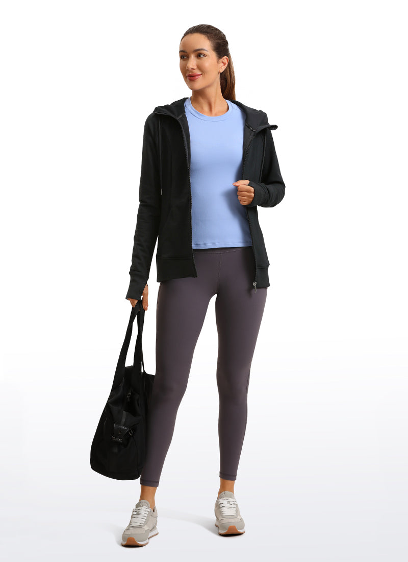 CRZ YOGA Women's Slim Fit Outerwear Cotton Terry Full Zip Hoodies Black