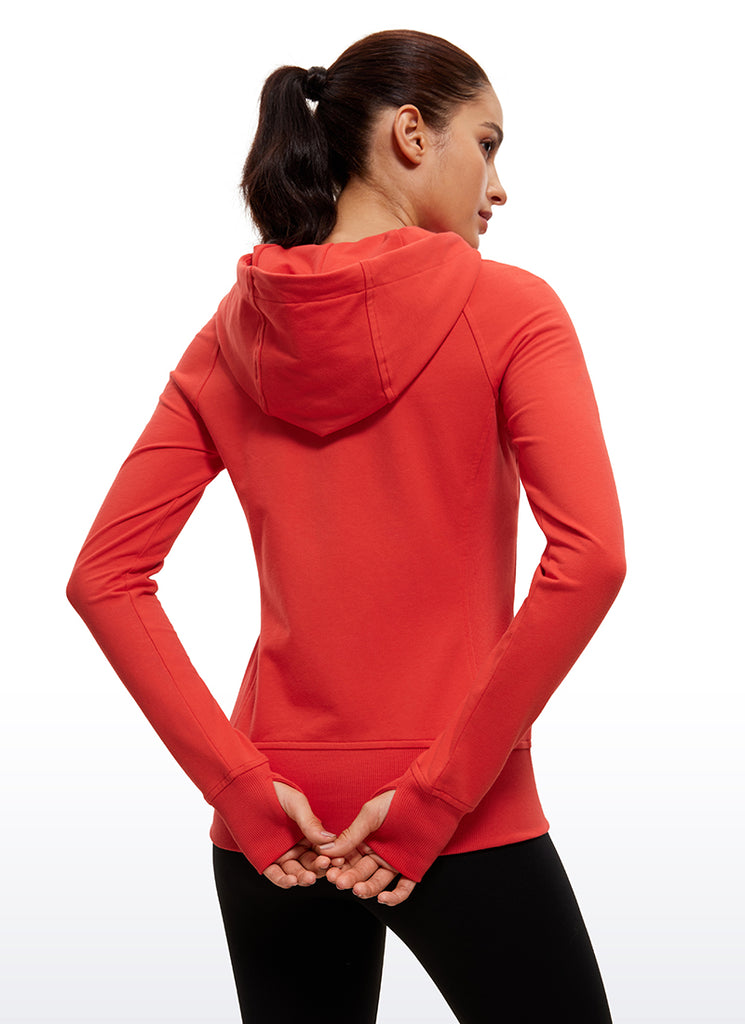 CRZ YOGA Women's Slim Fit Outerwear Cotton Terry Full Zip Hoodies Smoked Red