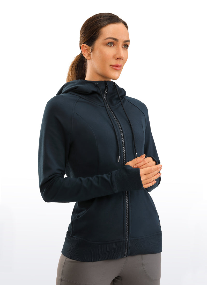 CRZ YOGA Women's Slim Fit Outerwear Cotton Terry Full Zip Hoodies Black