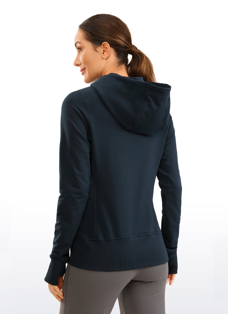 CRZ YOGA Women's Slim Fit Outerwear Cotton Terry Full Zip Hoodies Black