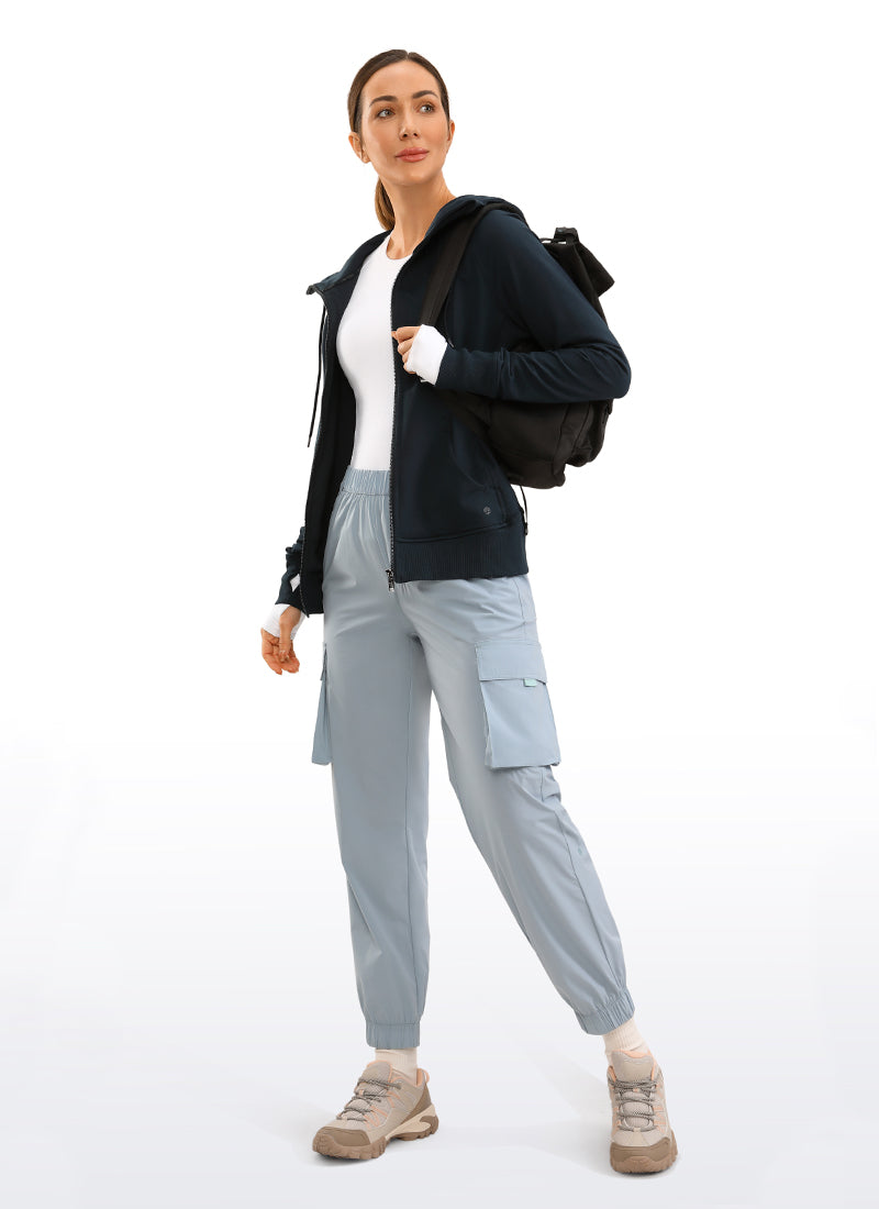 CRZ YOGA Women's Slim Fit Outerwear Cotton Terry Full Zip Hoodies True Navy