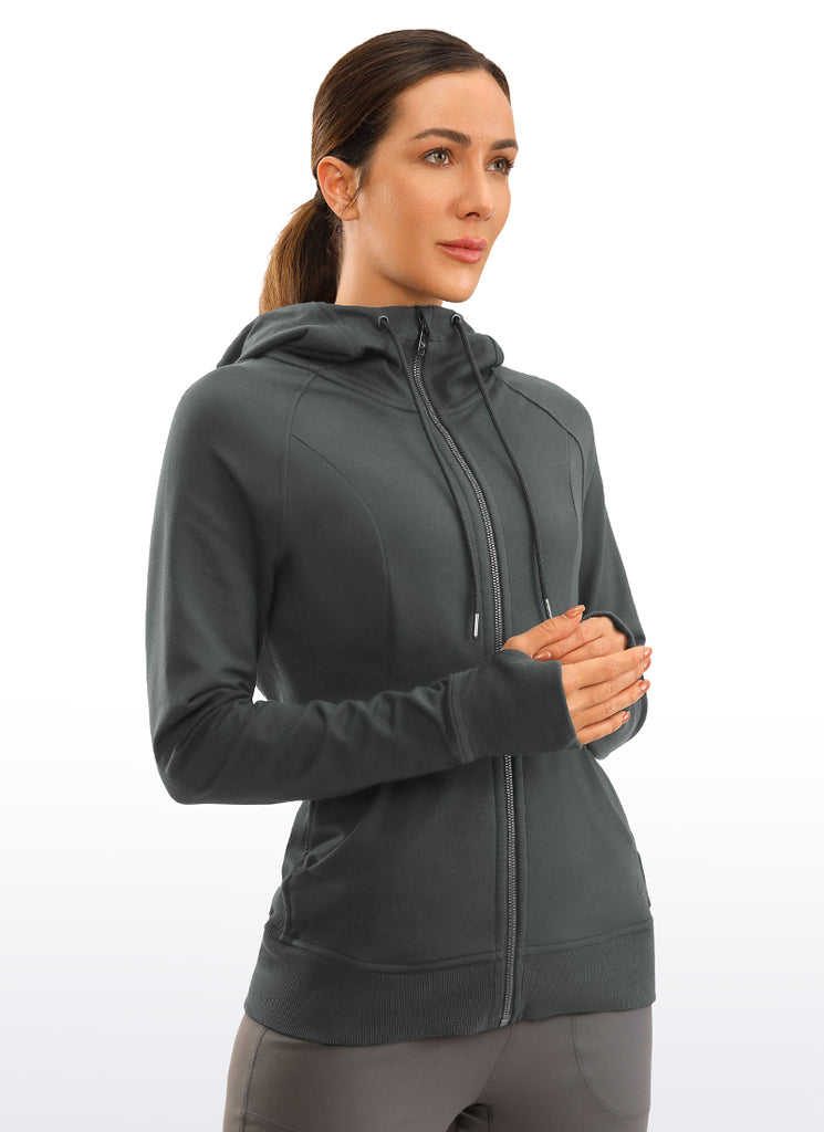 CRZ YOGA Women's Slim Fit Outerwear Cotton Terry Full Zip Hoodies True Navy