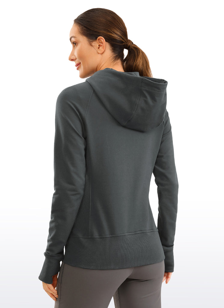 CRZ YOGA Women's Slim Fit Outerwear Cotton Terry Full Zip Hoodies True Navy