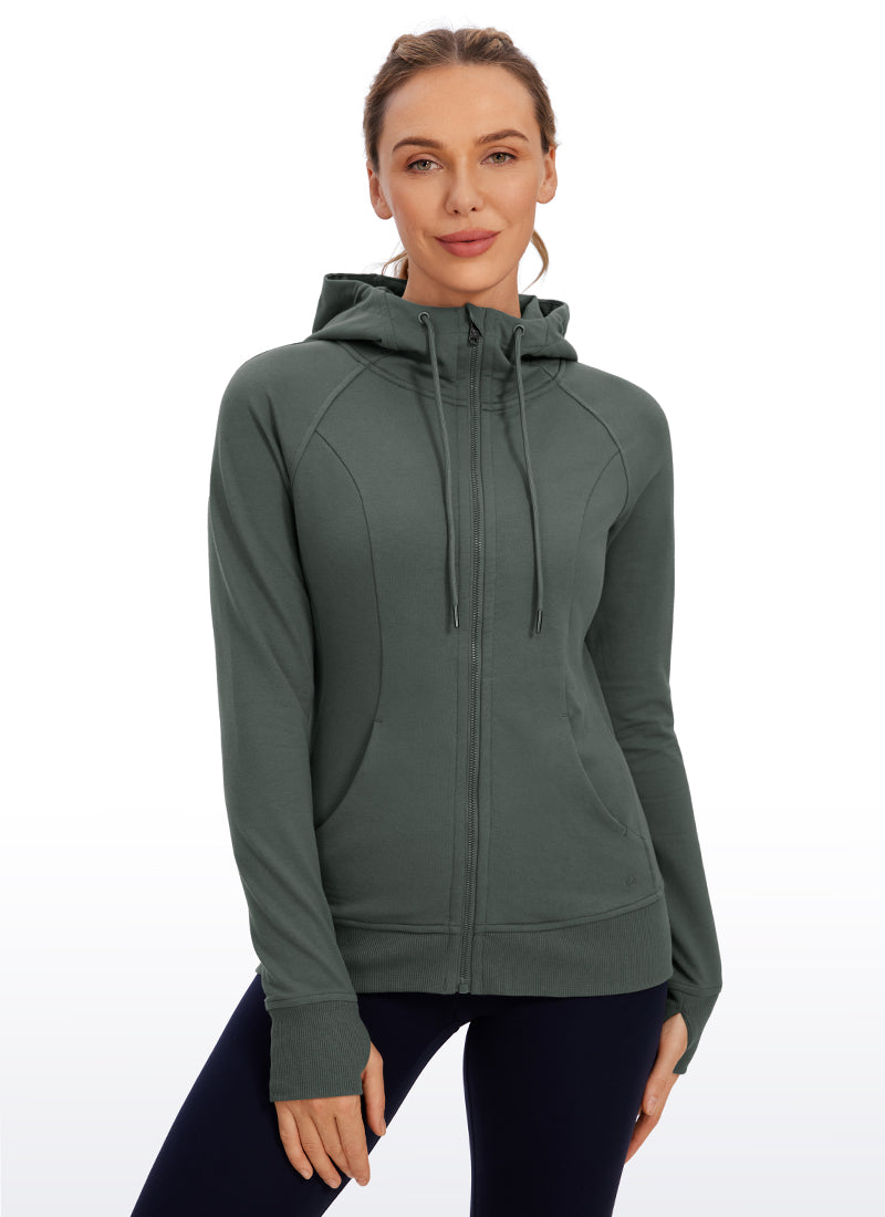 CRZ YOGA Women's Slim Fit Outerwear Cotton Terry Full Zip Hoodies True Navy