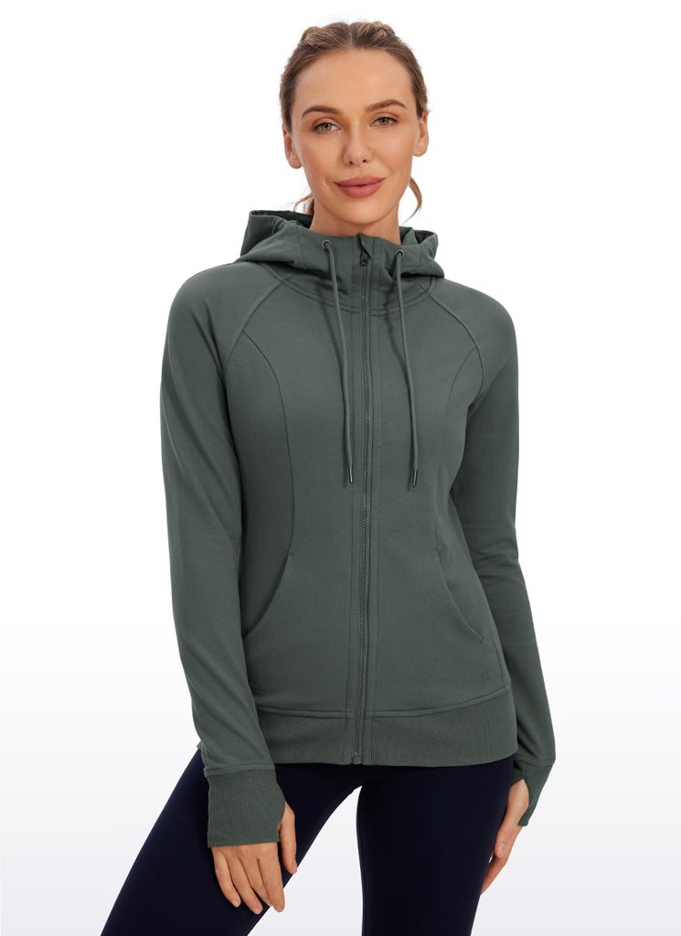 CRZ YOGA Women's Slim Fit Outerwear Cotton Terry Full Zip Hoodies True Navy