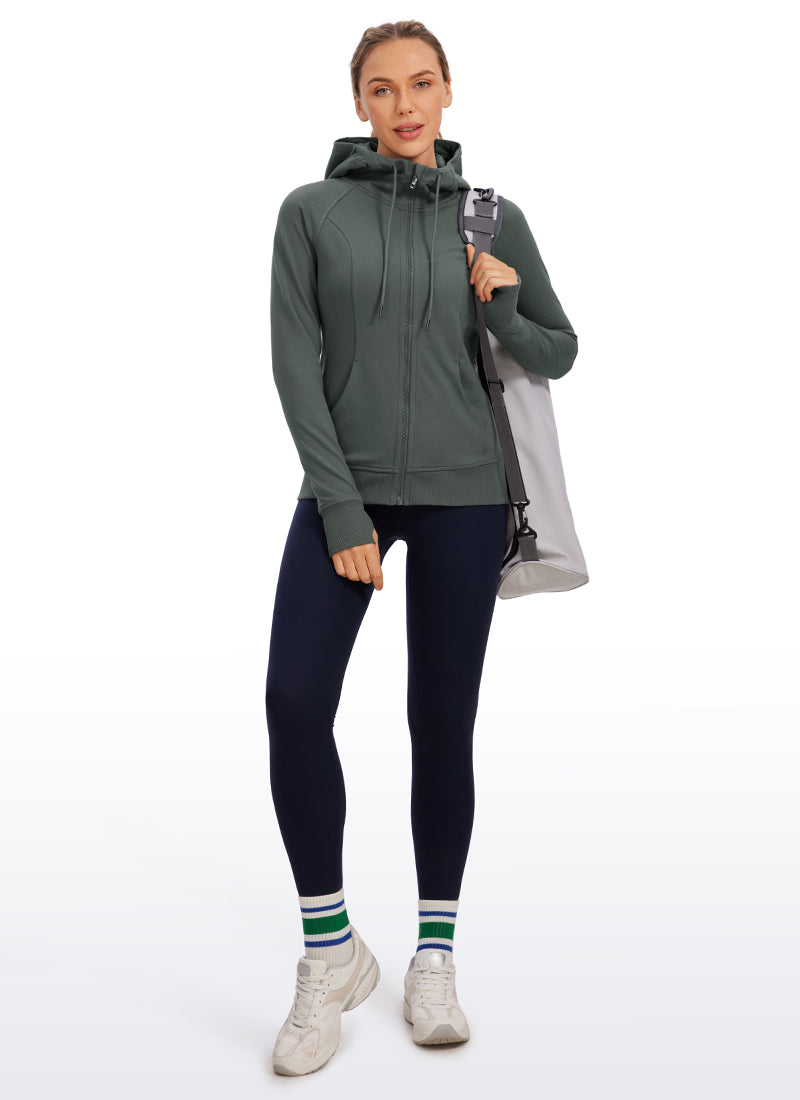 CRZ YOGA Women's Slim Fit Outerwear Cotton Terry Full Zip Hoodies Anthracite