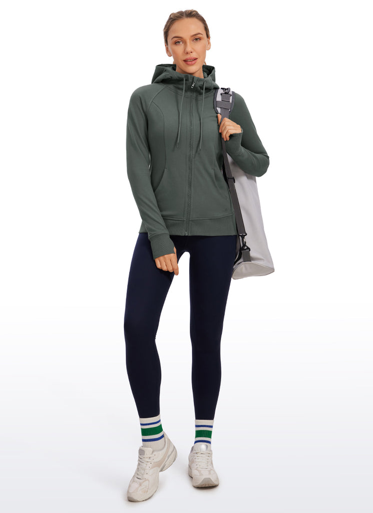 CRZ YOGA Women's Slim Fit Outerwear Cotton Terry Full Zip Hoodies Anthracite