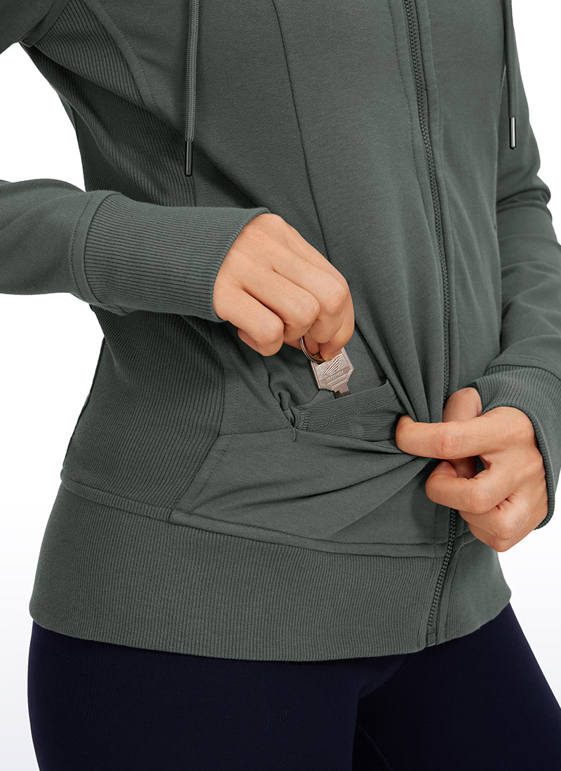 CRZ YOGA Women's Slim Fit Outerwear Cotton Terry Full Zip Hoodies Anthracite