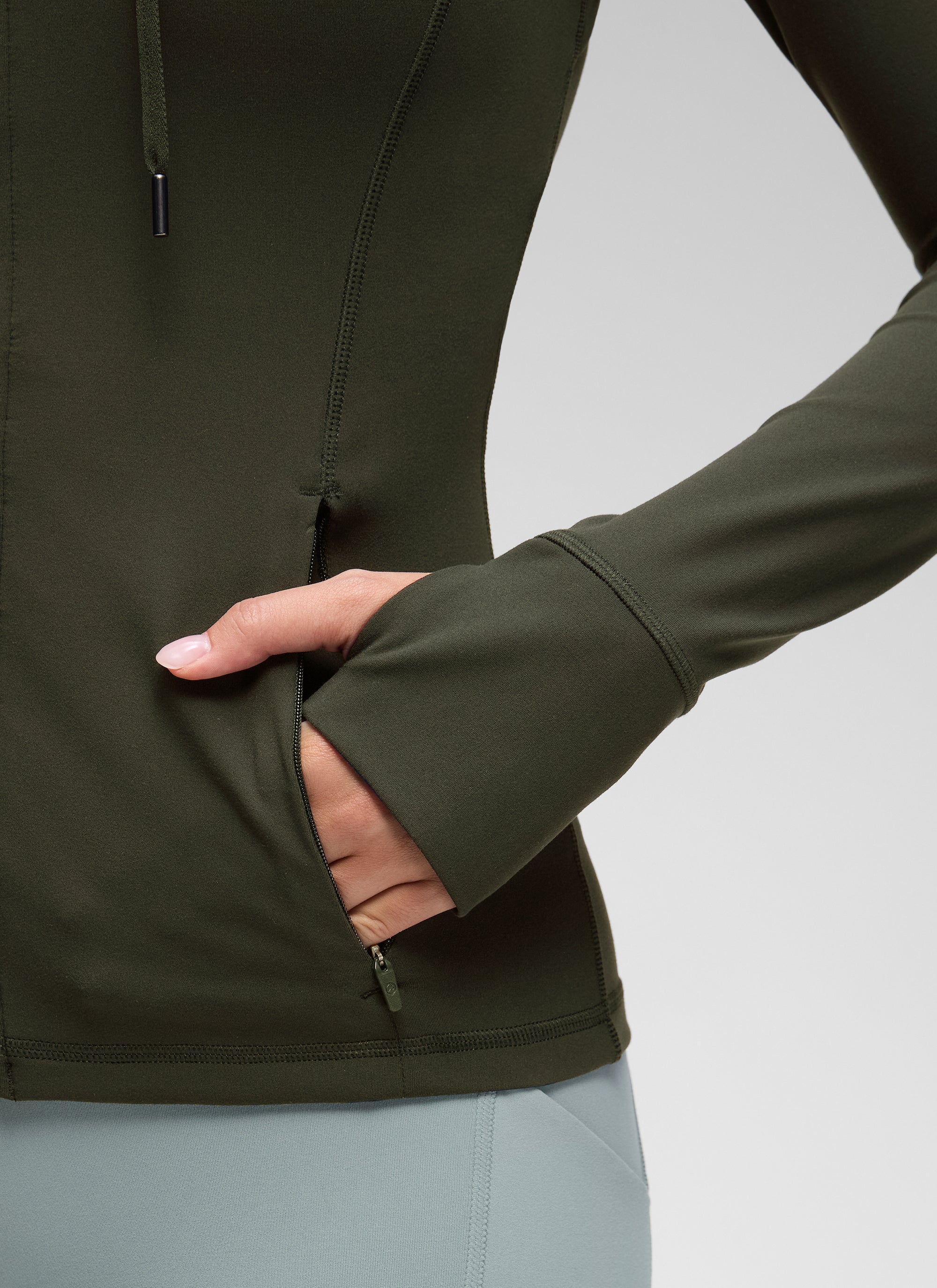 CRZ YOGA Women's Butterluxe Slim Fit Pocket Outerwear Full Zip Hoodies Olive Green