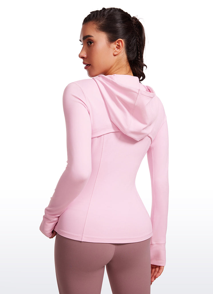 CRZ YOGA Women's Butterluxe Slim Fit Pocket Outerwear Full Zip Hoodies Pink Peony