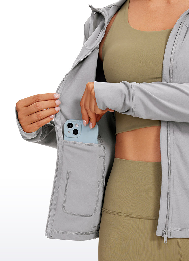 CRZ YOGA Women's Butterluxe Slim Fit Pocket Outerwear Full Zip Hoodies Olive Green