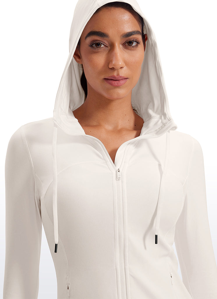 CRZ YOGA Women's Butterluxe Slim Fit Pocket Outerwear Full Zip Hoodies White Apricot