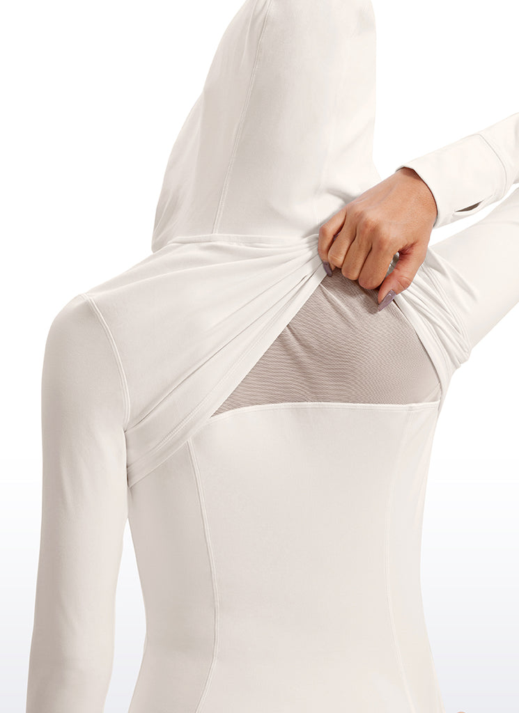 CRZ YOGA Women's Butterluxe Slim Fit Pocket Outerwear Full Zip Hoodies White Apricot