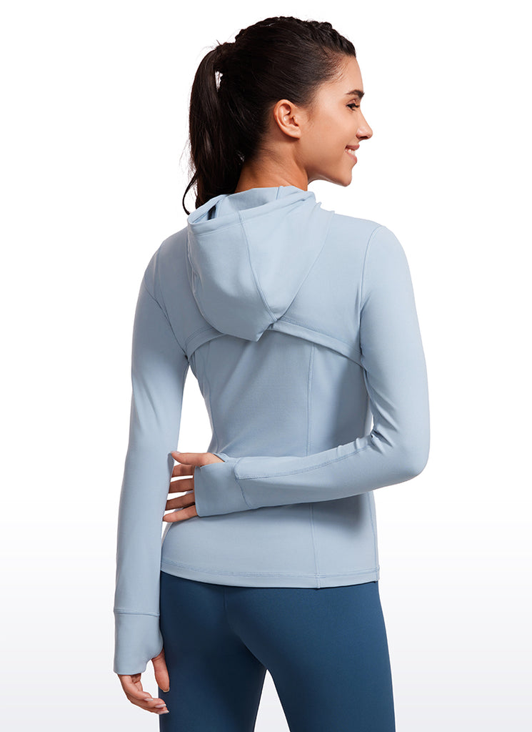 CRZ YOGA Women's Butterluxe Slim Fit Pocket Outerwear Full Zip Hoodies French Navy