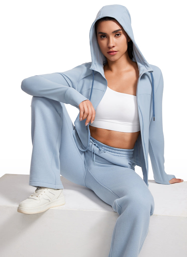 CRZ YOGA Women's Butterluxe Slim Fit Pocket Outerwear Full Zip Hoodies French Navy