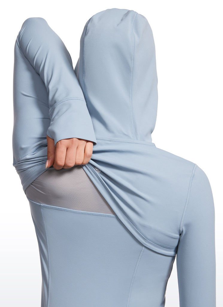 CRZ YOGA Women's Butterluxe Slim Fit Pocket Outerwear Full Zip Hoodies Cambric Blue