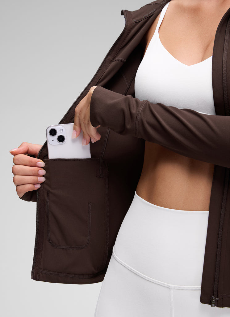 CRZ YOGA Women's Butterluxe Slim Fit Pocket Outerwear Full Zip Hoodies Sparkle Blue