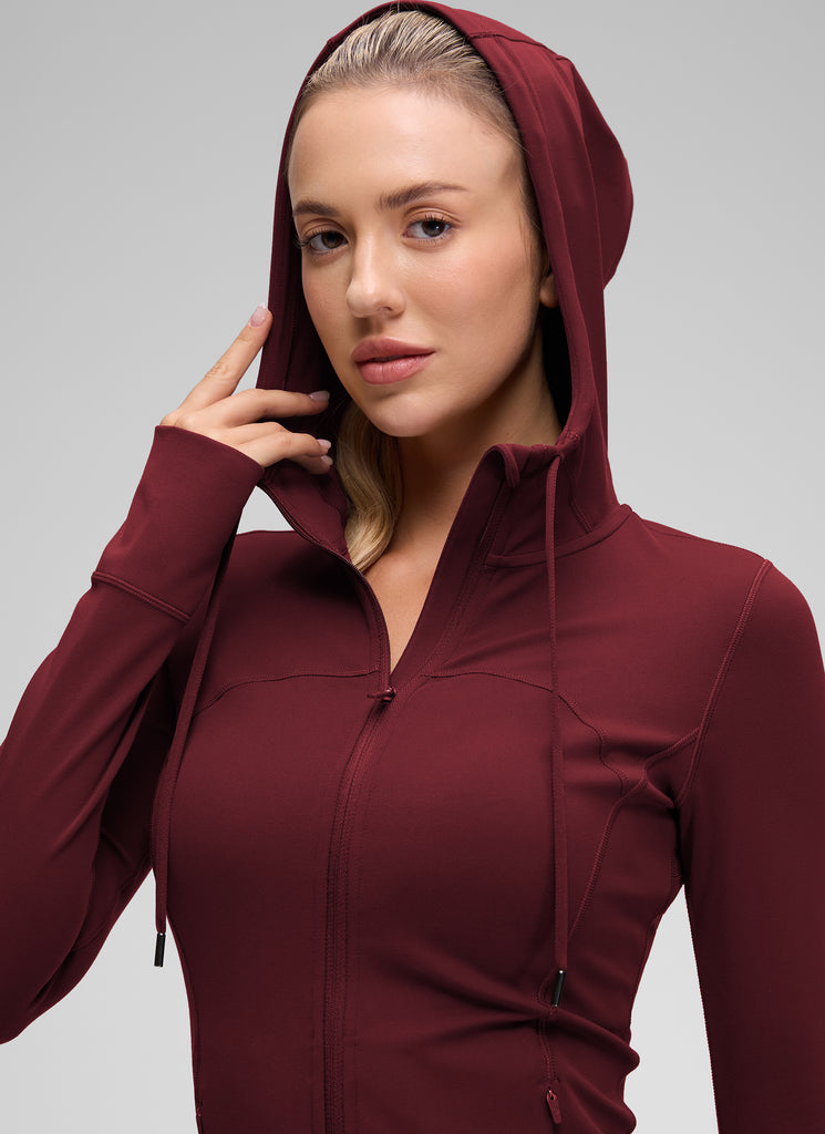 CRZ YOGA Women's Butterluxe Slim Fit Pocket Outerwear Full Zip Hoodies Red Merlot