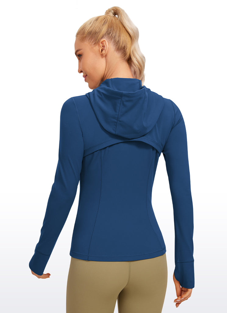 CRZ YOGA Women's Butterluxe Slim Fit Pocket Outerwear Full Zip Hoodies French Navy