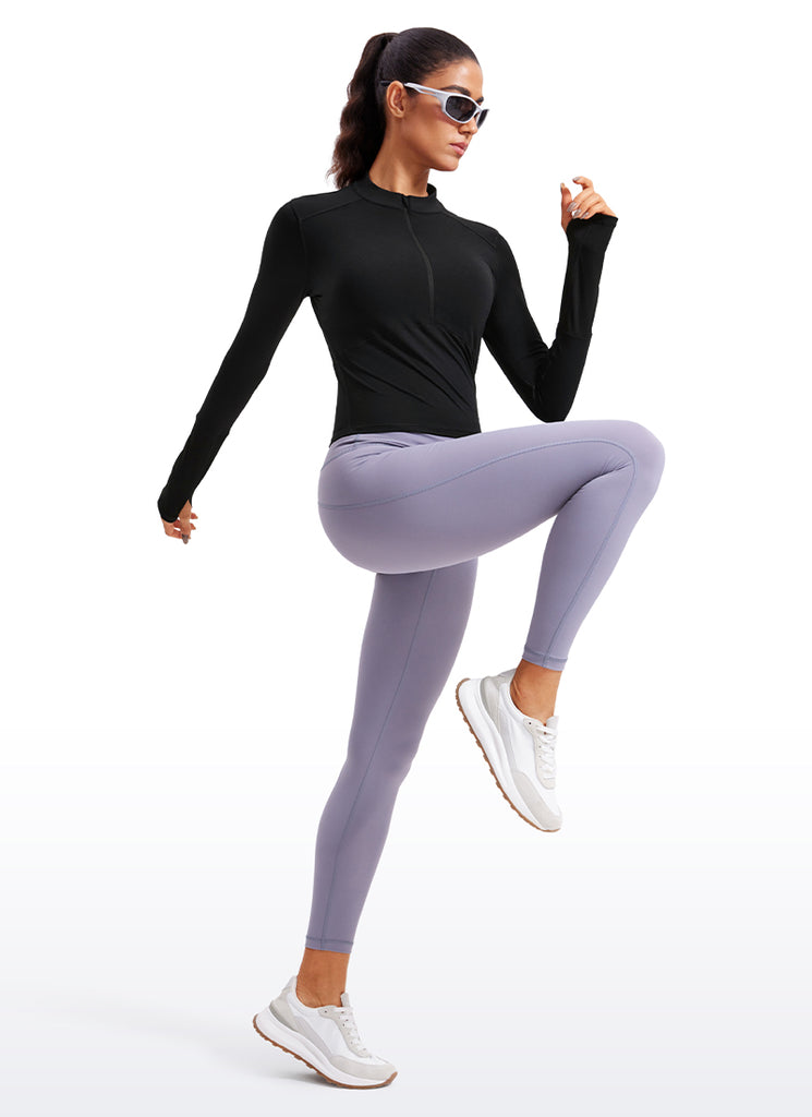 CRZ YOGA Women's Run Slim Fit Brushed Half-Zip Long Sleeve Cropped Noctilucence Red