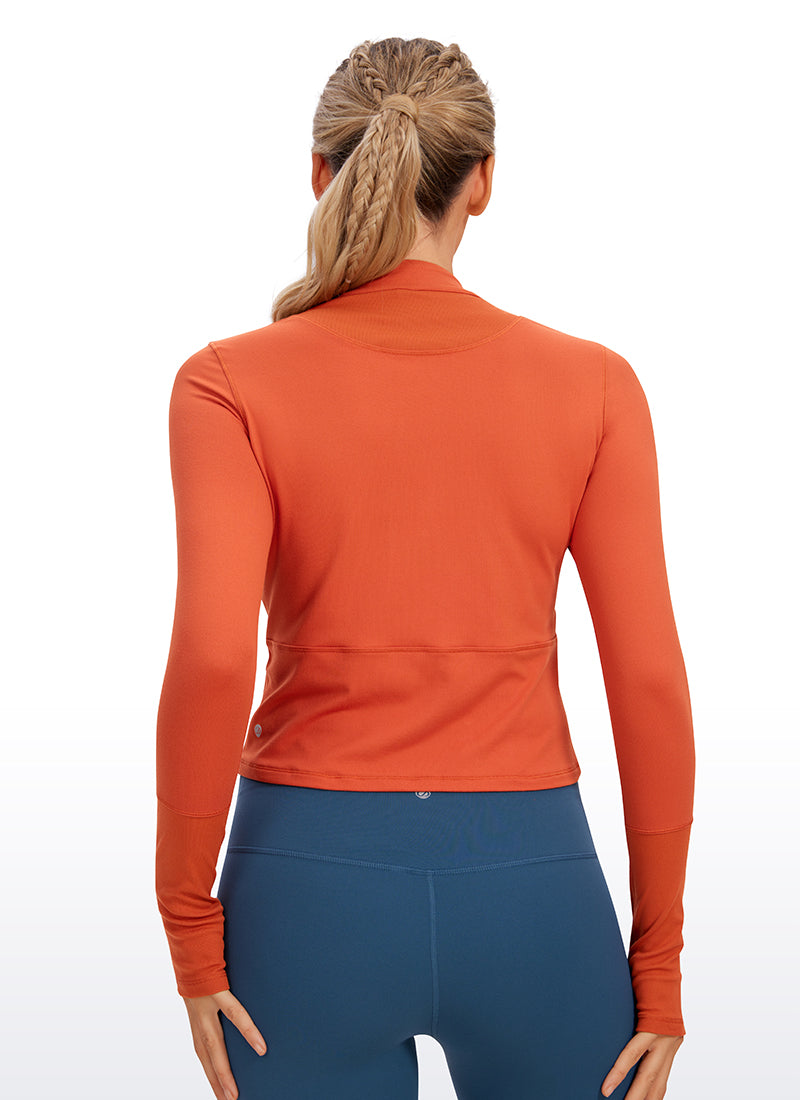 Brushed Half-Zip Long Sleeve Cropped