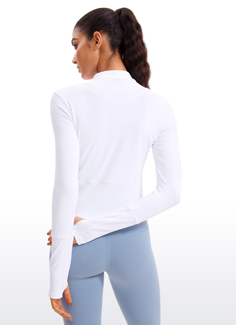 CRZ YOGA Women's Run Slim Fit Brushed Half-Zip Long Sleeve Cropped Rock grey