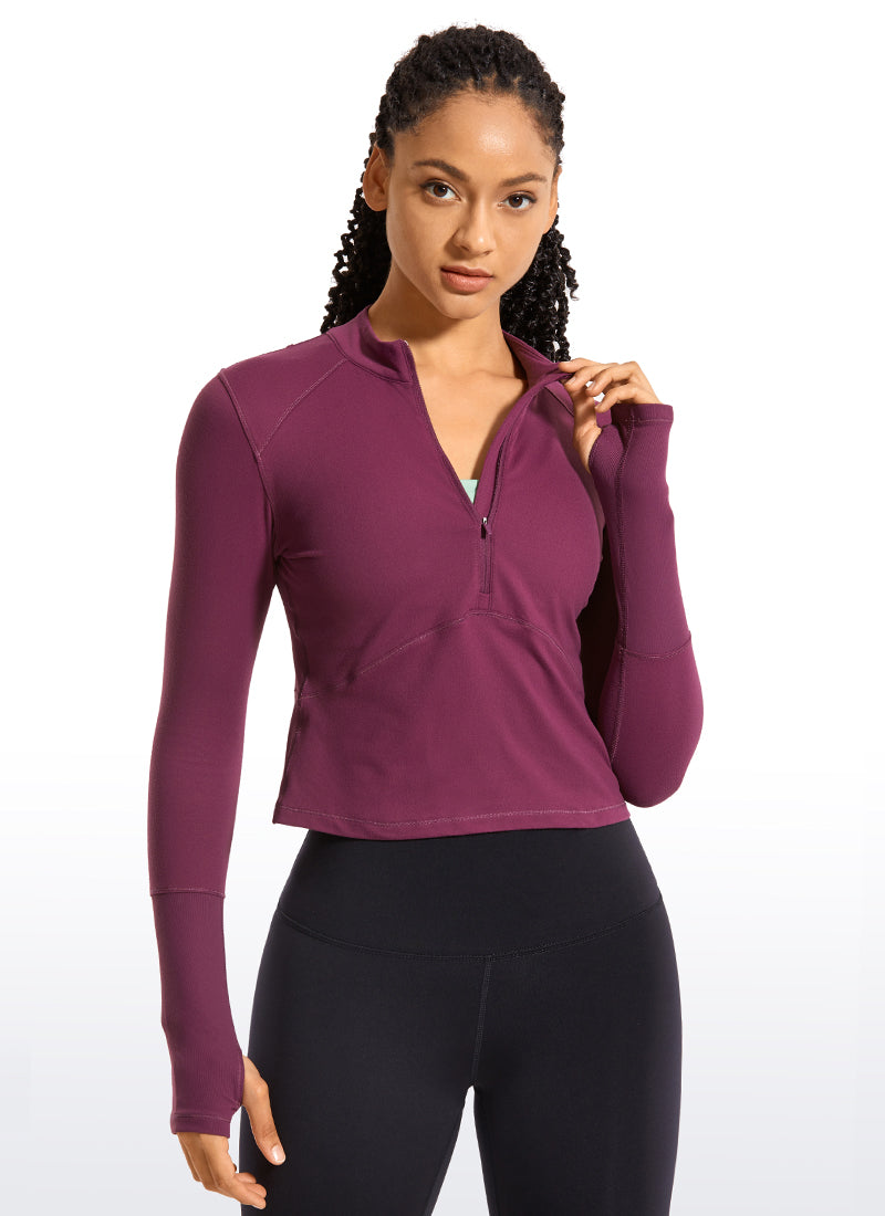 Brushed Half Zip Cropped Long Sleeve