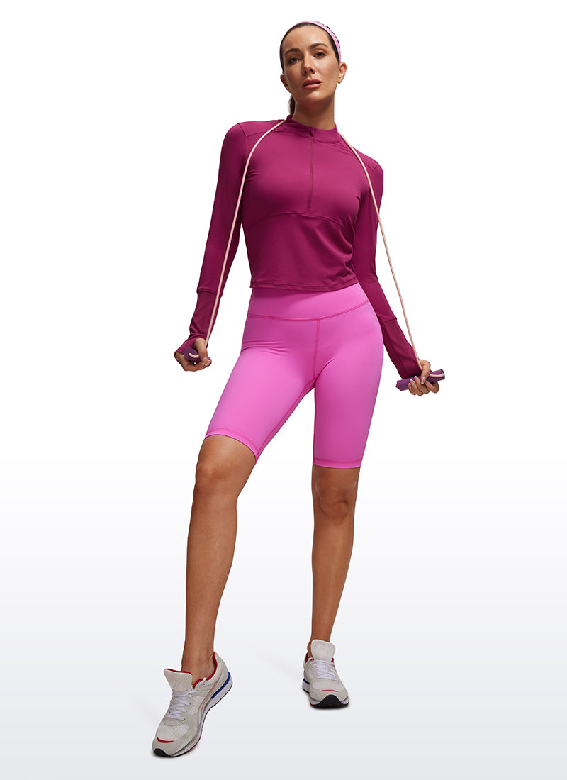 Brushed Half Zip Cropped Long Sleeve