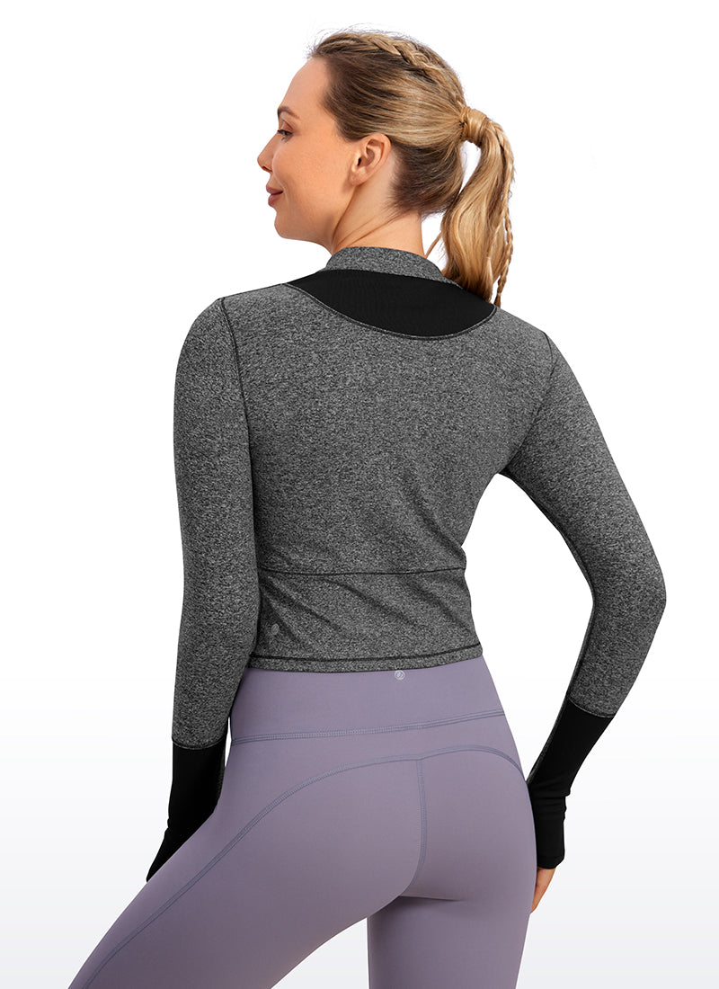Brushed Half Zip Cropped Long Sleeve