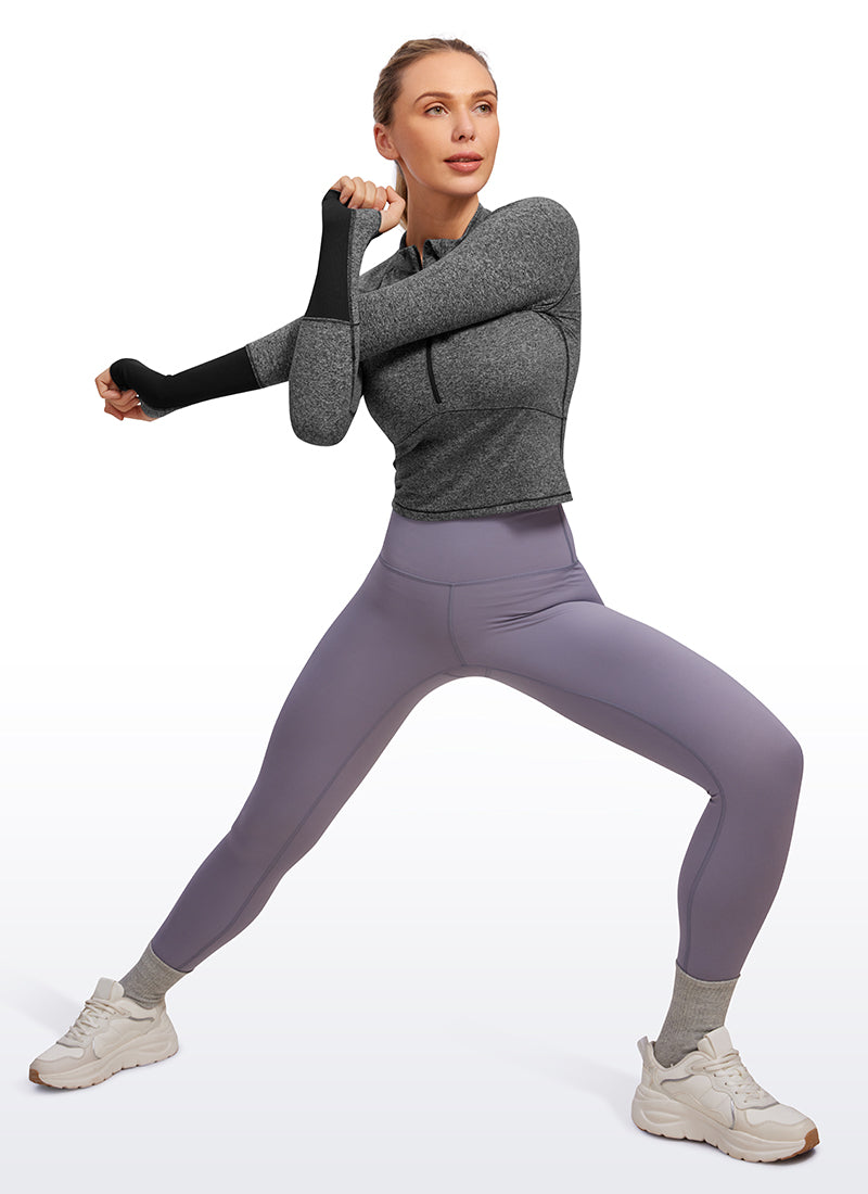 Brushed Half Zip Cropped Long Sleeve