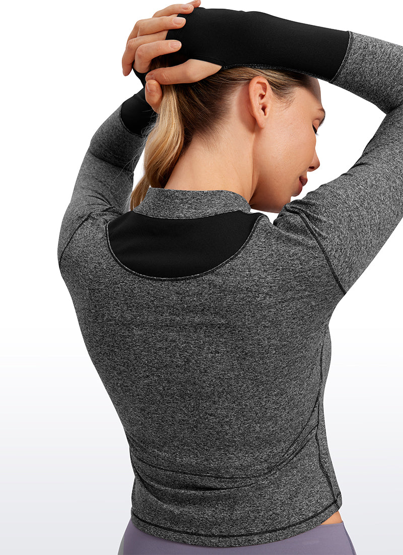 Brushed Half Zip Cropped Long Sleeve