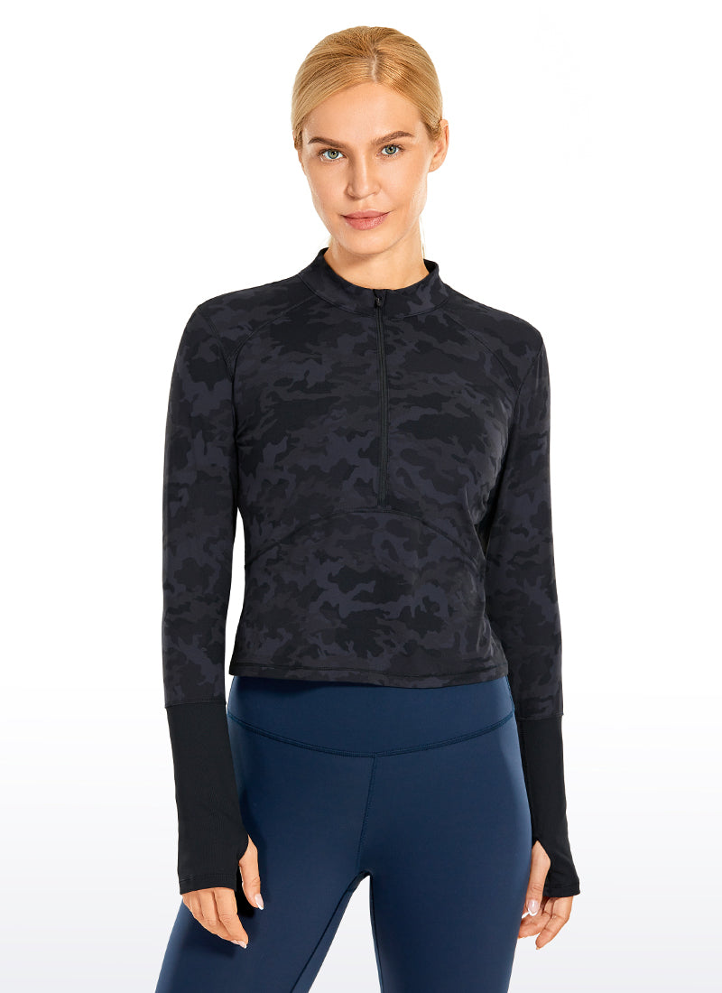 Brushed Half-Zip Long Sleeve Cropped