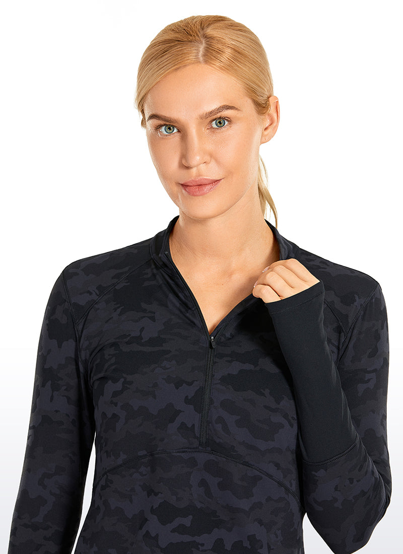 Brushed Half Zip Cropped Long Sleeve