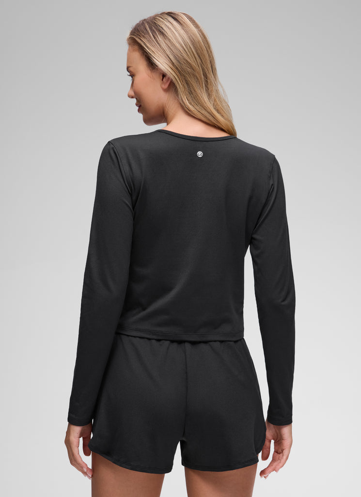 CRZ YOGA Women's Cloud Jersey Casual Button Down Waist Length Cardigan Black