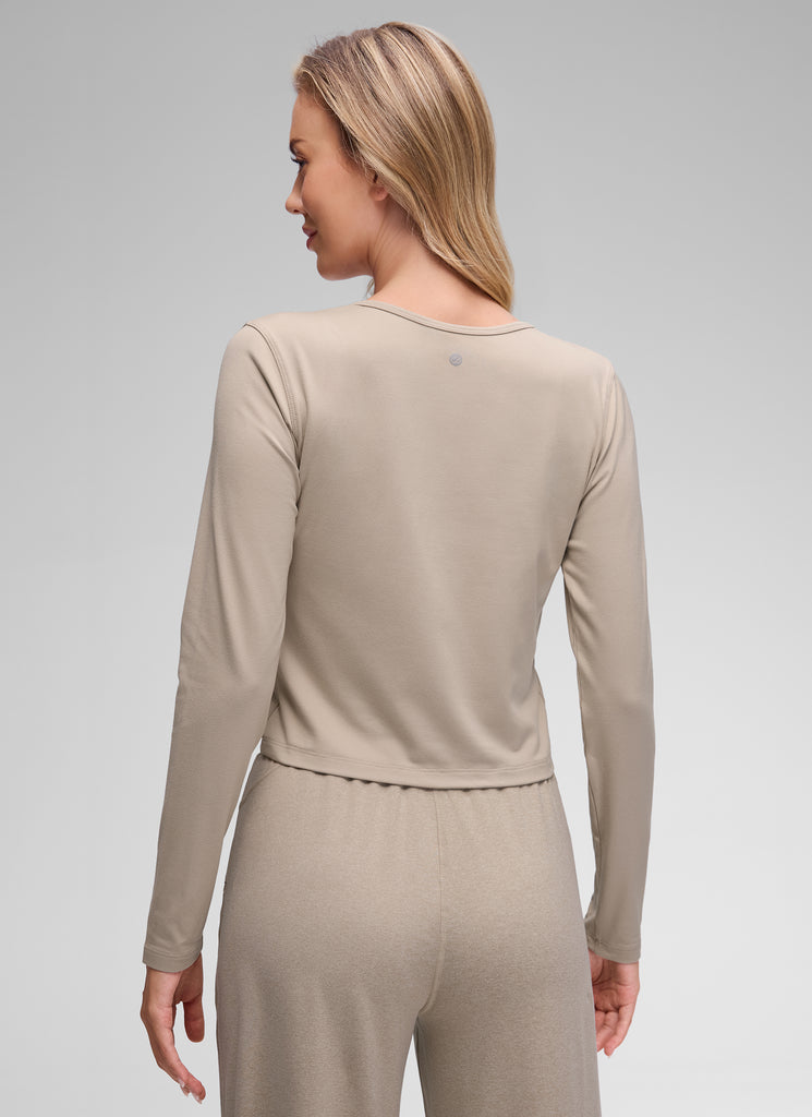 CRZ YOGA Women's Cloud Jersey Casual Button Down Waist Length Cardigan Hot Fudge Brown