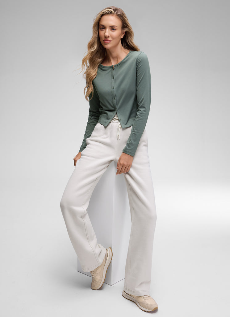 CRZ YOGA Women's Cloud Jersey Casual Button Down Waist Length Cardigan Mojave Tan