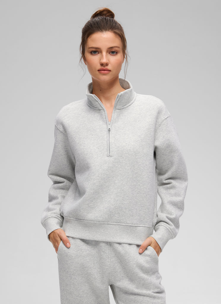 CRZ YOGA Women's Casual Half-Zip Waist Length Classic Fit Sweatshirt Dove Grey Heather