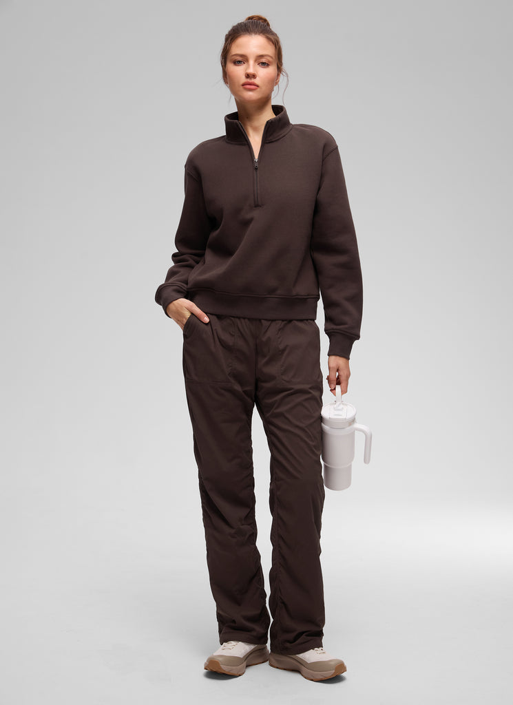 CRZ YOGA Women's Casual Half-Zip Waist Length Classic Fit Sweatshirt Milky White