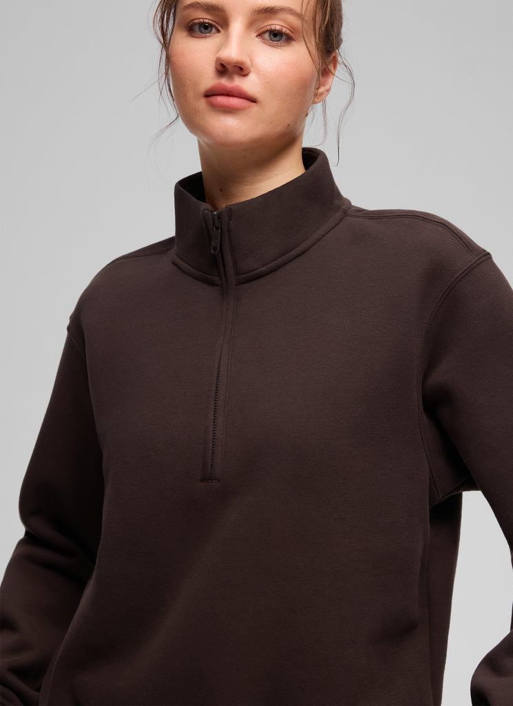 CRZ YOGA Women's Casual Half-Zip Waist Length Classic Fit Sweatshirt Hot Fudge Brown
