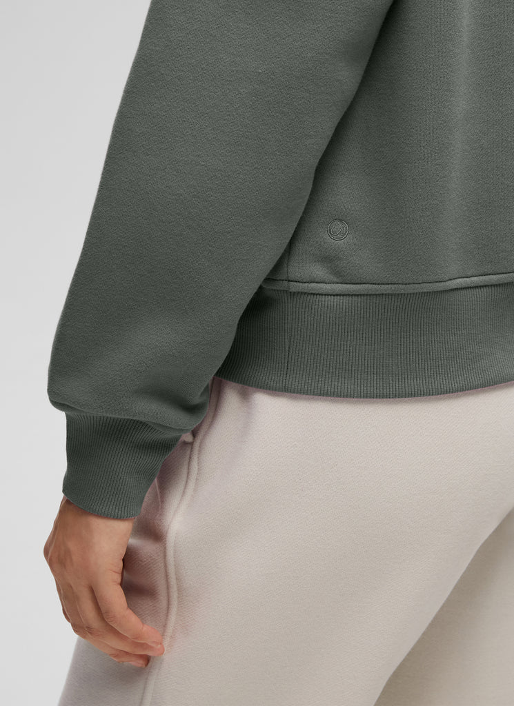 CRZ YOGA Women's Casual Half-Zip Waist Length Classic Fit Sweatshirt Grey Sage