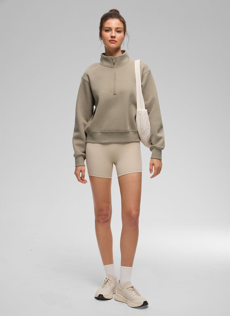 CRZ YOGA Women's Casual Half-Zip Waist Length Classic Fit Sweatshirt Grey Sage