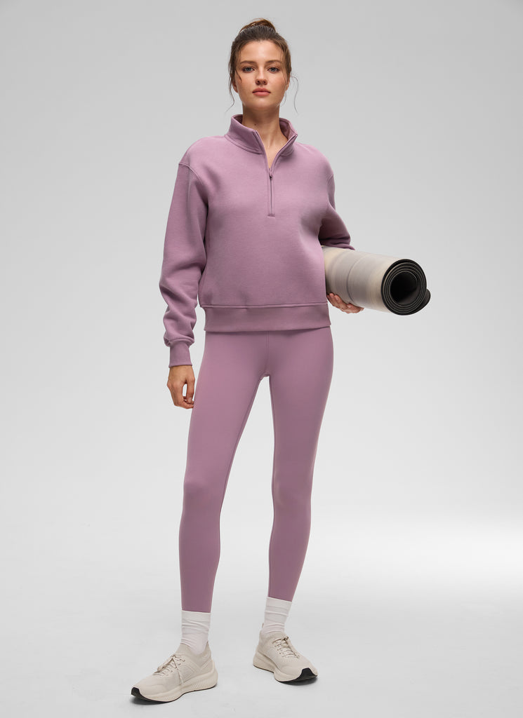 CRZ YOGA Women's Casual Half-Zip Waist Length Classic Fit Sweatshirt Grey Sage