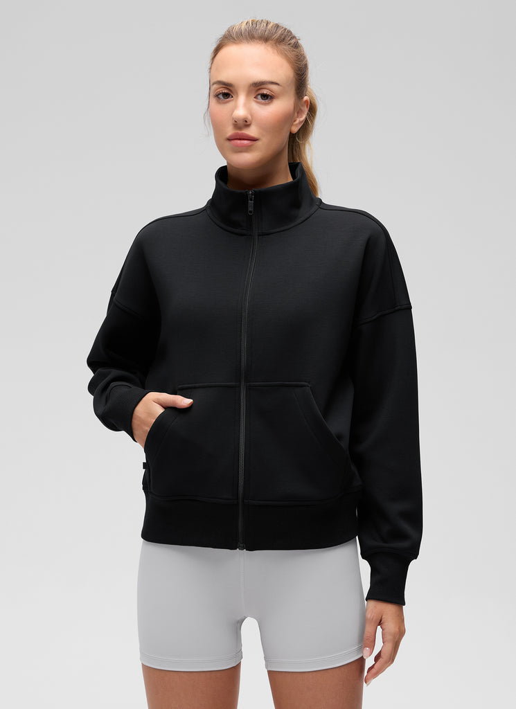 CRZ YOGA Women's Softaura Casual High Mock Neck Pocket Full Zip Jacket Black