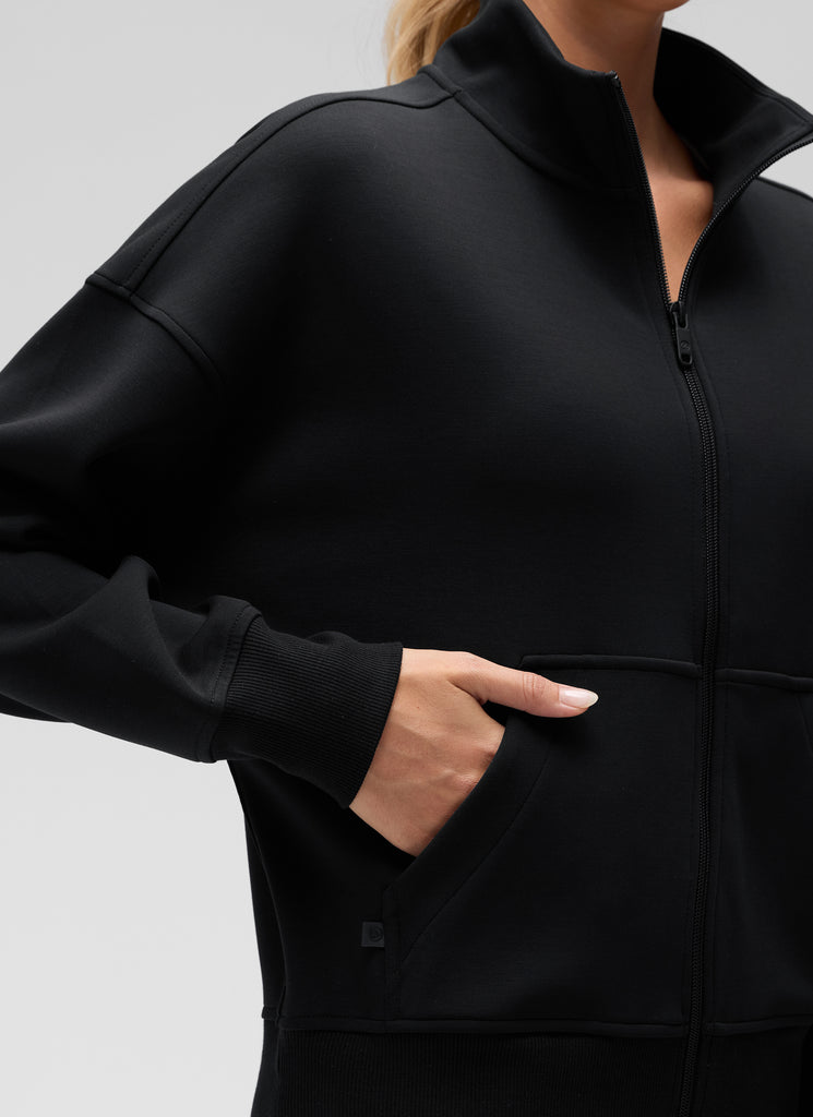 CRZ YOGA Women's Softaura Casual High Mock Neck Pocket Full Zip Jacket Black