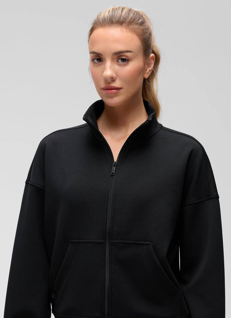 CRZ YOGA Women's Softaura Casual High Mock Neck Pocket Full Zip Jacket Black