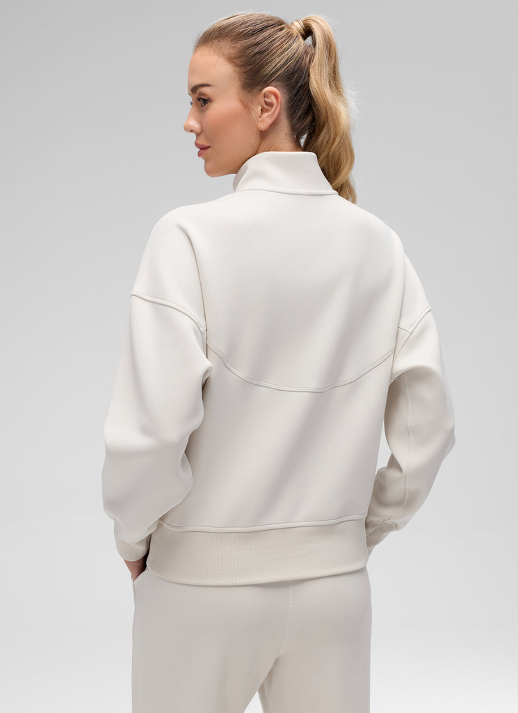 CRZ YOGA Women's Softaura Casual High Mock Neck Pocket Full Zip Jacket Milky White